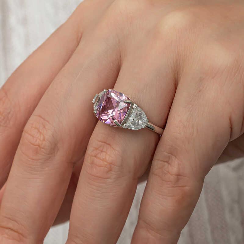 Silver Pink Zircon Stone Women's Ring