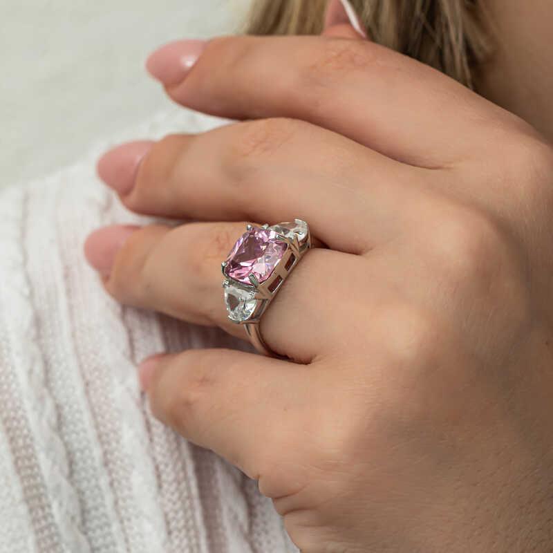 Silver Pink Zircon Stone Women's Ring
