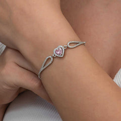 Silver Pink Zircon Stone Heart Bracelet