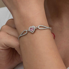 Silver Pink Zircon Stone Heart Bracelet