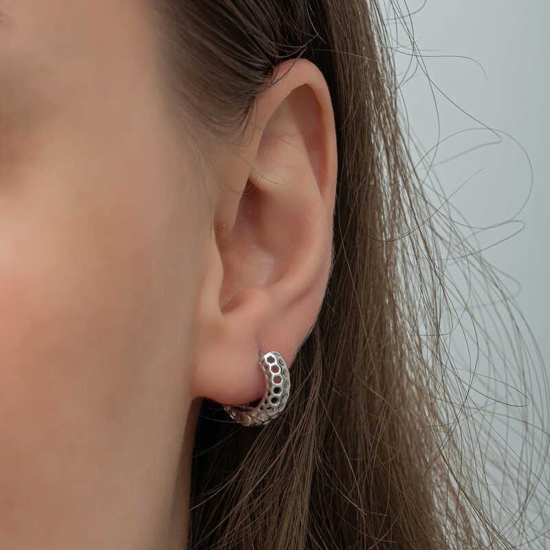 Silver Honeycomb Patterned Hoop Women's Earrings