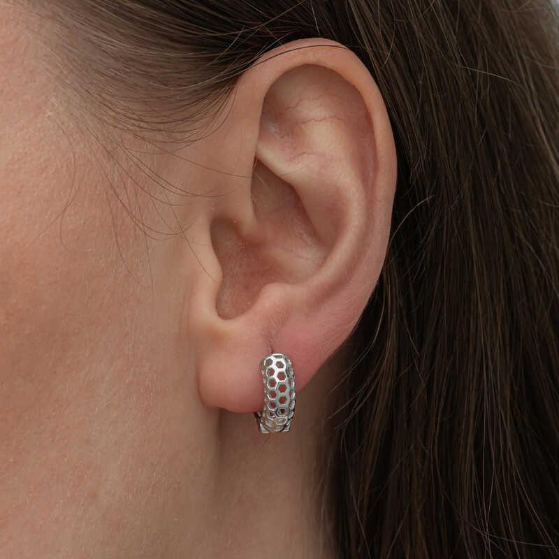 Silver Honeycomb Patterned Hoop Women's Earrings
