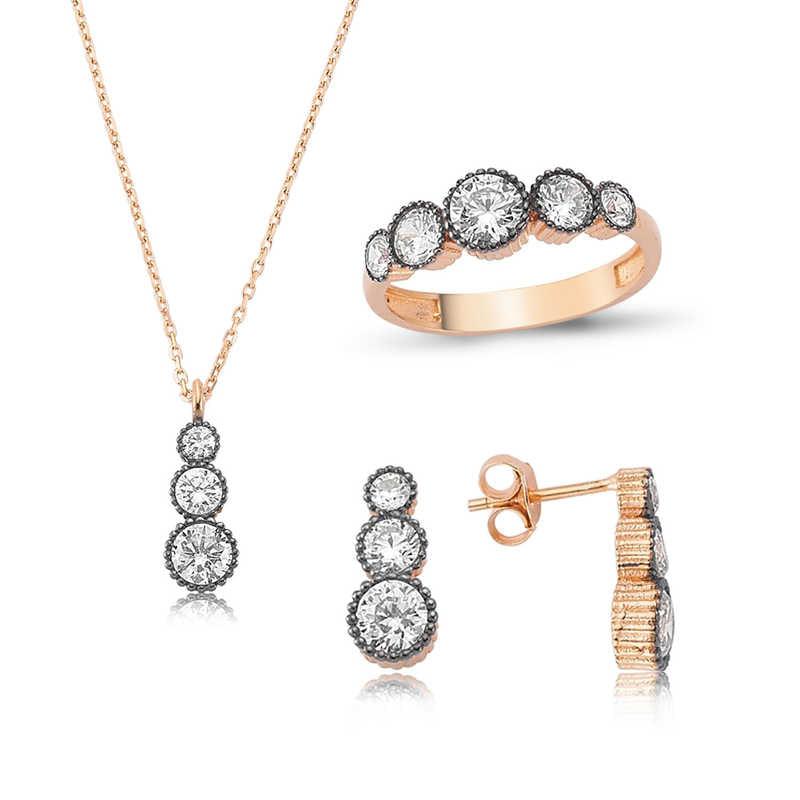 Silver Diamond Model 5 Stone Women's Set