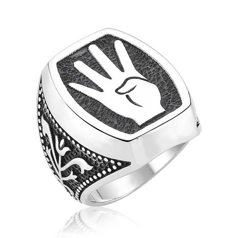 Bague homme en argent avec signe Rabia