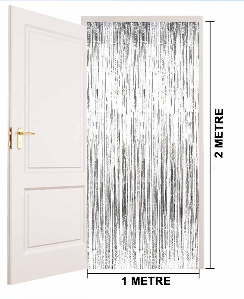 NessiWorld Silver Color Extra Metallized Shiny Fringed Background Curtain Imported A Quality 1x2 Meters