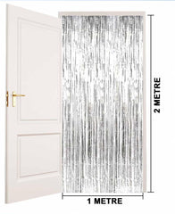 NessiWorld Silver Color Extra Metallized Shiny Fringed Background Curtain Imported A Quality 1x2 Meters
