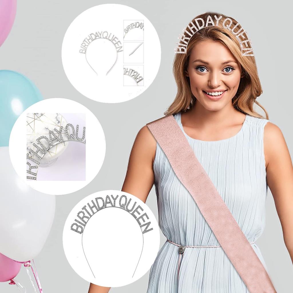 Nessiworld Silver Color Crystal Stone Shiny Birthday Queen Written Queen Crown 16x17 cm