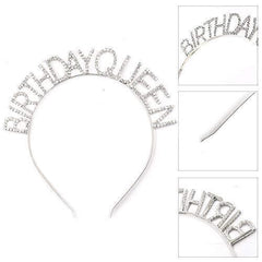 Nessiworld Silver Color Crystal Stone Shiny Birthday Queen Written Queen Crown 16x17 cm