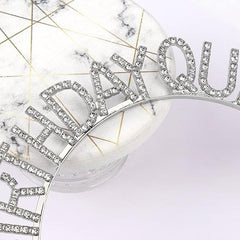 Nessiworld Silver Color Crystal Stone Shiny Birthday Queen Written Queen Crown 16x17 cm