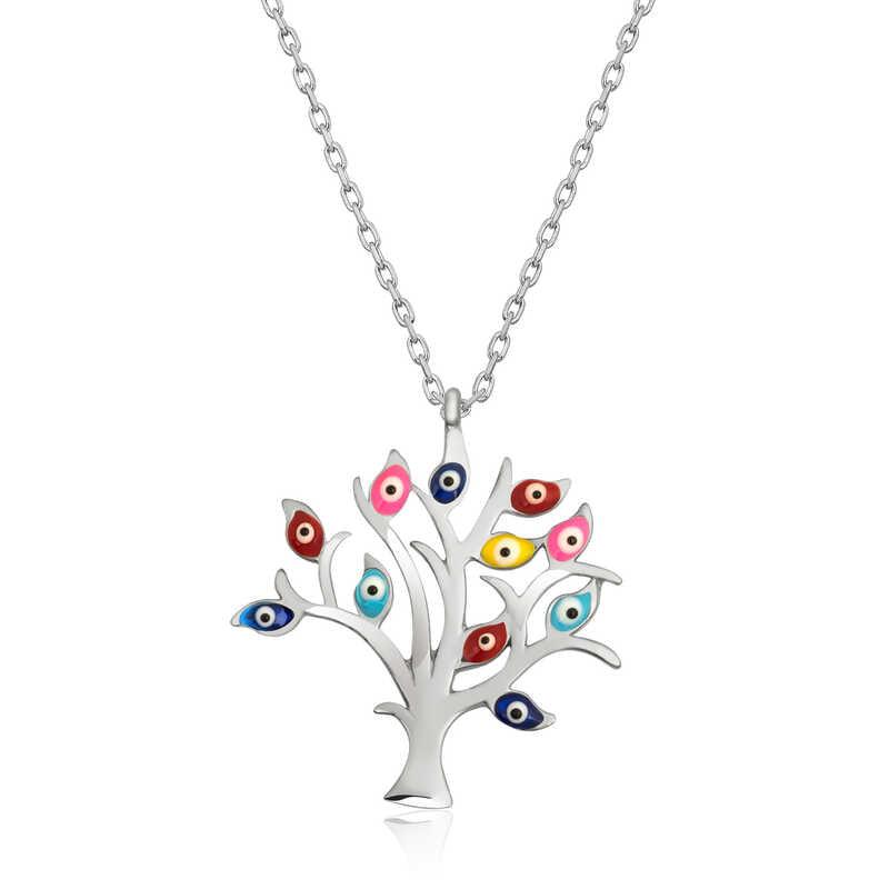 Silver Color Evil Eye Tree of Life Women's Necklace 