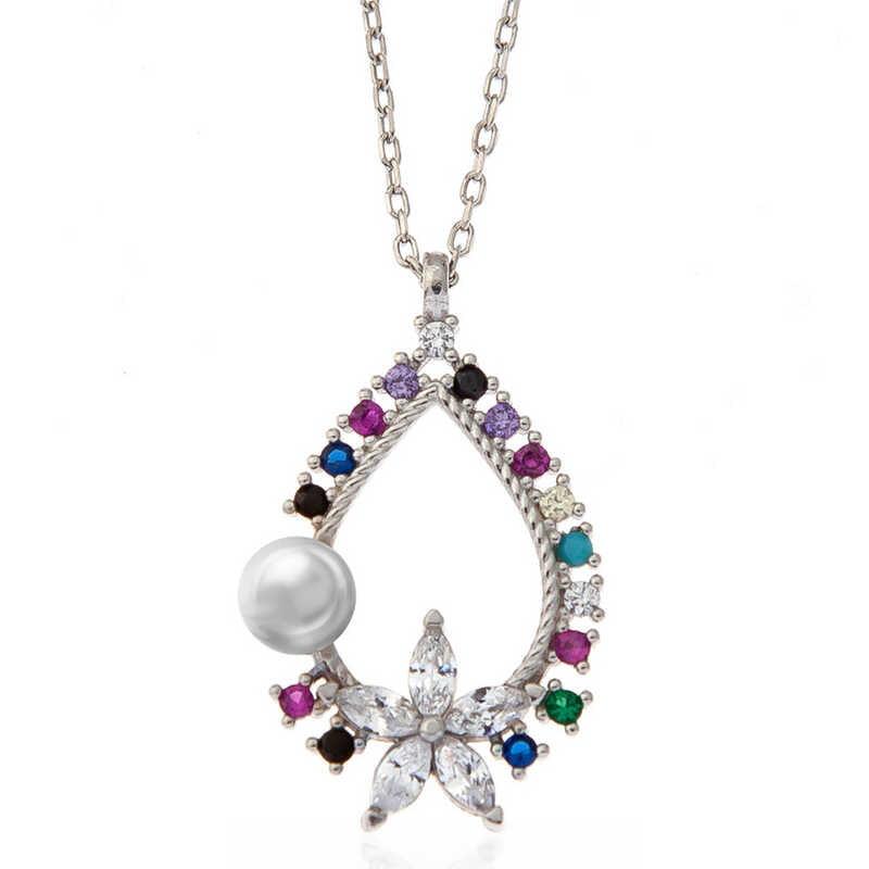 Silver Color Stone Flower Women's Necklace