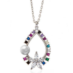 Silver Color Stone Flower Women's Necklace