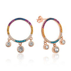 Silver Color Stone Circle Women's Earrings