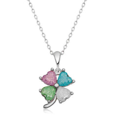 Silver Color Stone Heart Clover Women's Necklace
