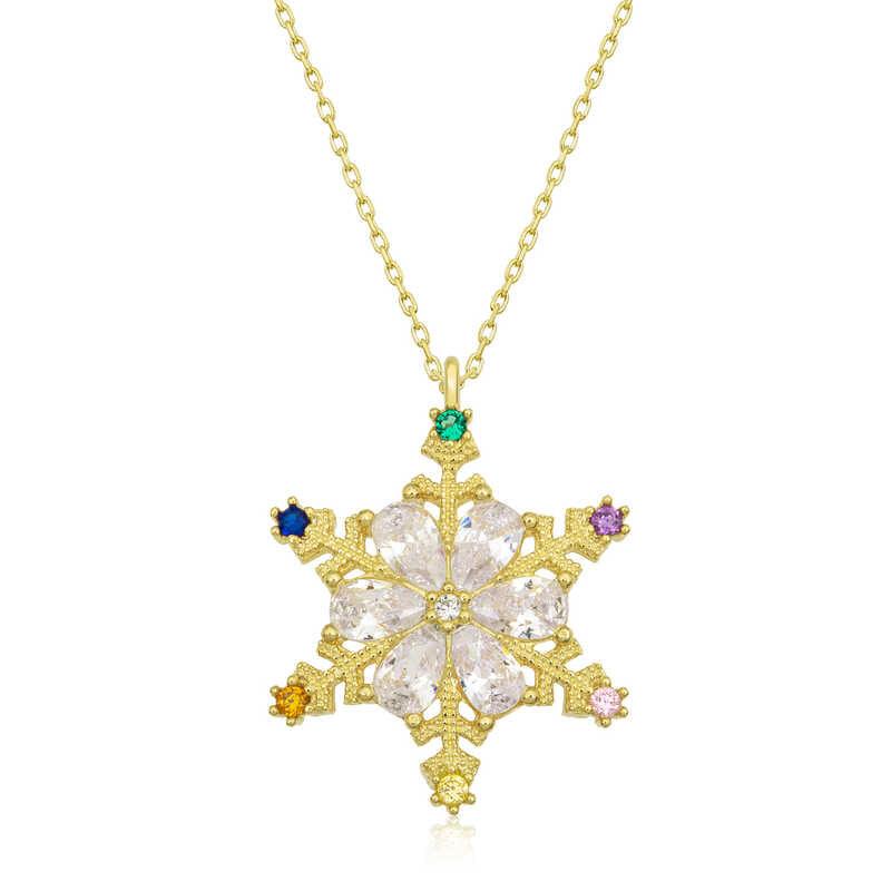 Silver Gold Color Stone Snowflake Women's Necklace