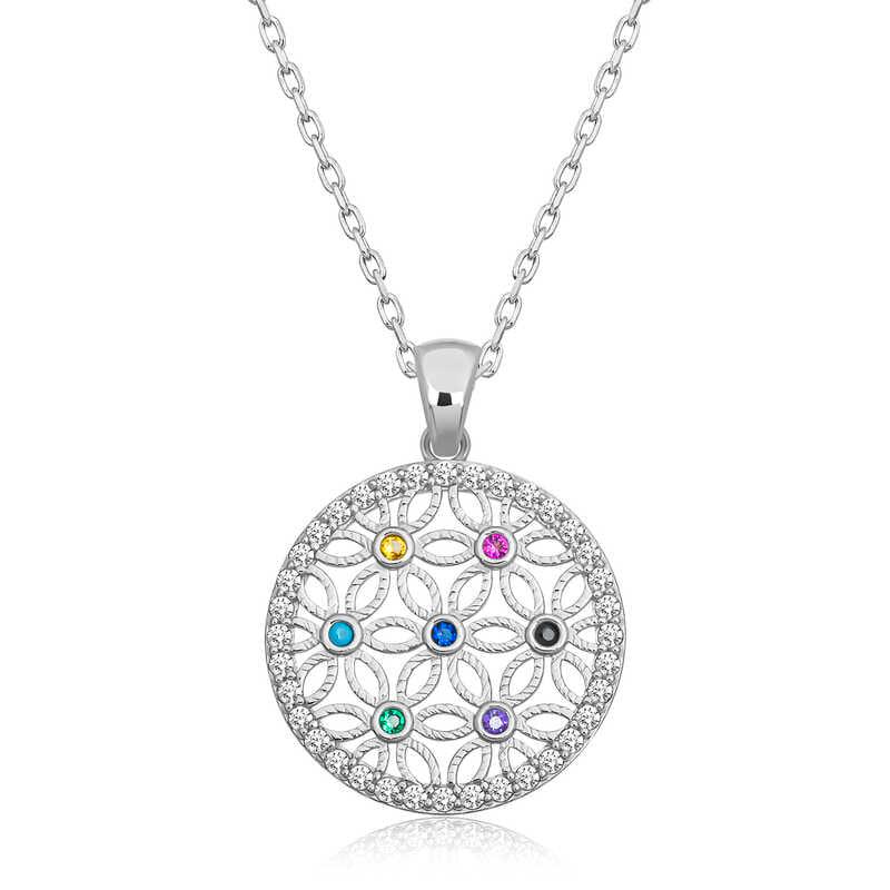 Silver Color Stone Flower of Life Women's Necklace