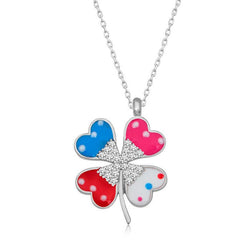 Silver Color Stone Clover Women's Necklace