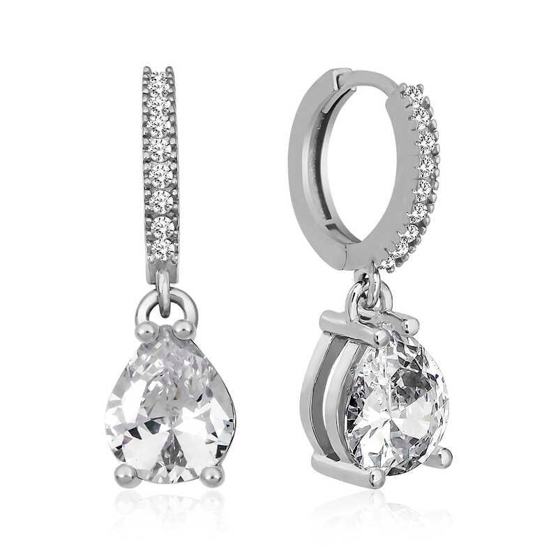 Silver Rhodium Hoop Drop Earrings