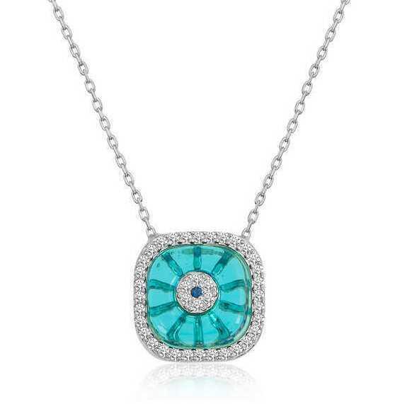 Collier femme en argent rhodié avec œil carré en verre et mauvais œil