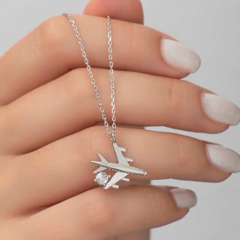 Collier pour femme en argent rhodié avec pierre unique représentant un avion