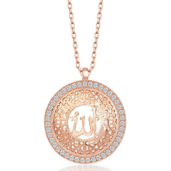 Silver Rose Allah Written Women's Necklace