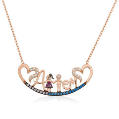 Silver Rose Mom Written Women's Necklace