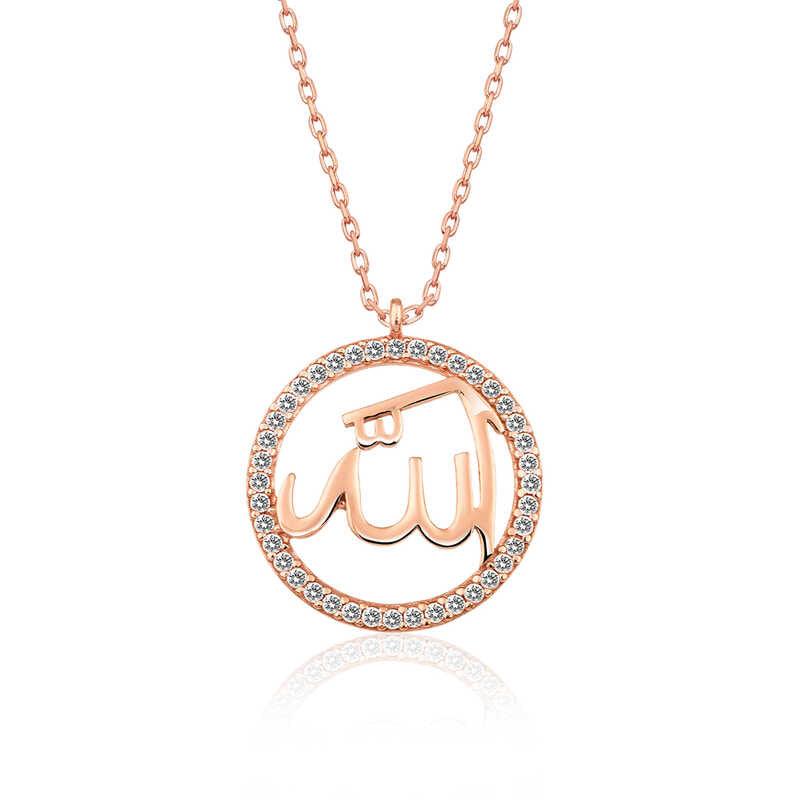 Silver Rose Arabic Allah Written Women's Necklace