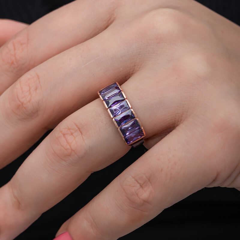 Silver Rose Baguette Amethyst Stone Women's Ring