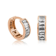 Silver Rose Baguette Stone Hoop Earrings