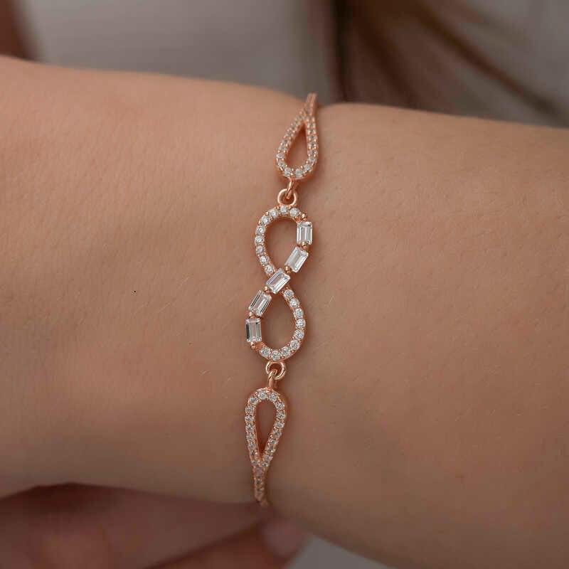 Silver Rose Baguette Stone Infinity Bracelet