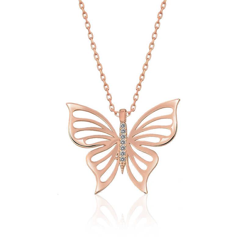 Silver Rose Spring Butterfly Women's Necklace
