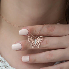 Silver Rose Spring Butterfly Women's Necklace