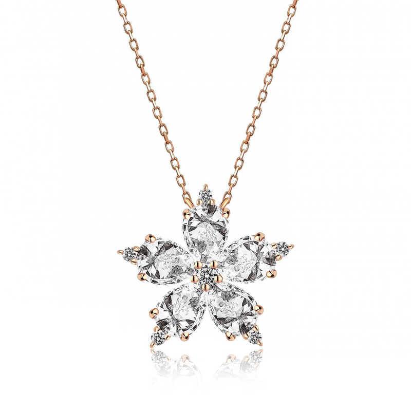 Silver Rose White Camellia Flower Necklace