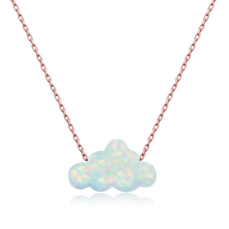 Silver Rose White Opal Stone Cloud Women's Necklace