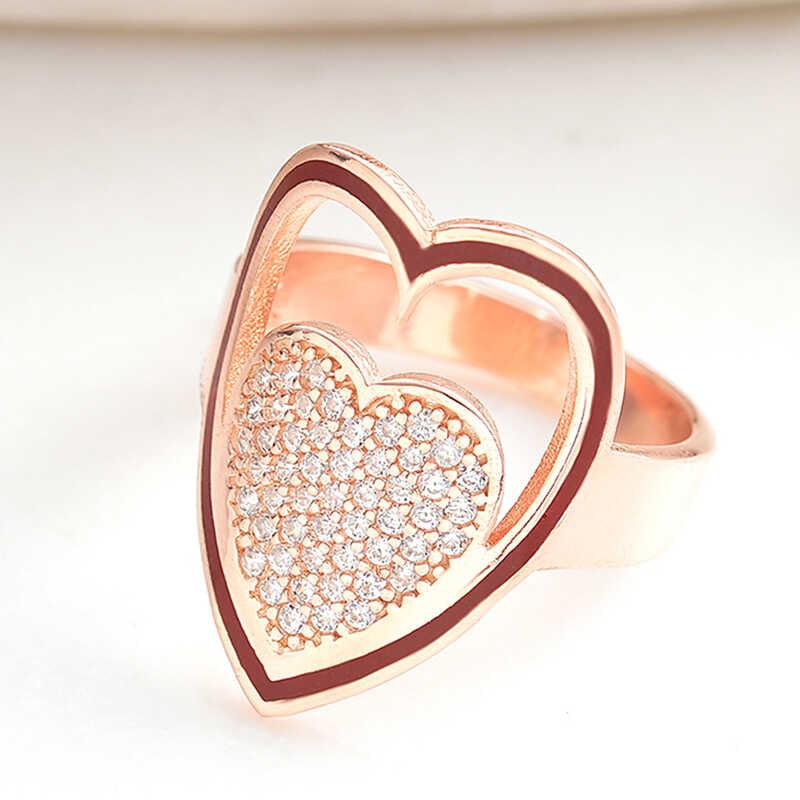 Silver Rose White Stone Heart Women's Ring