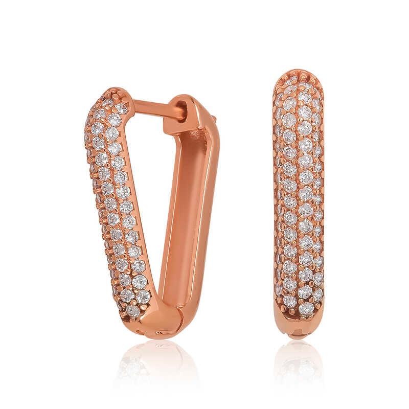 Silver Rose White Stone Triangle Earrings