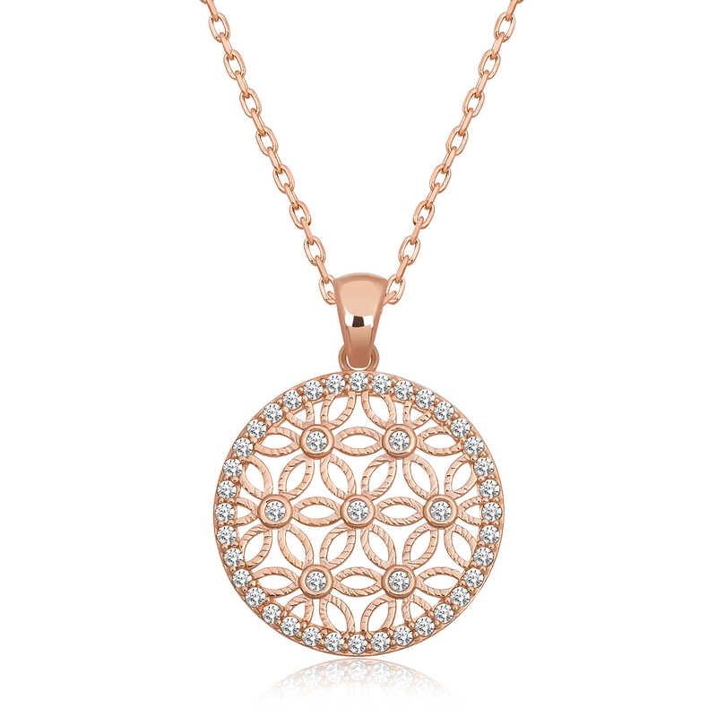 Silver Rose White Stone Flower of Life Women's Necklace