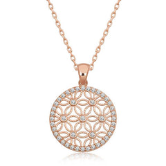 Silver Rose White Stone Flower of Life Women's Necklace