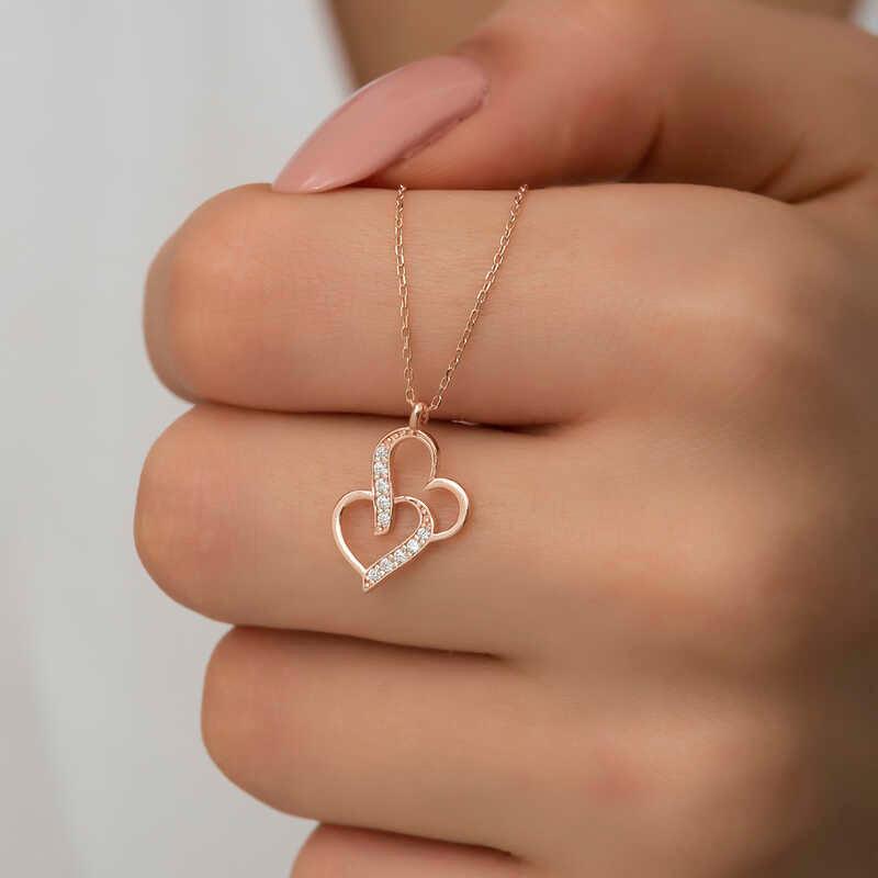 Silver Rose United Hearts Necklace for Women