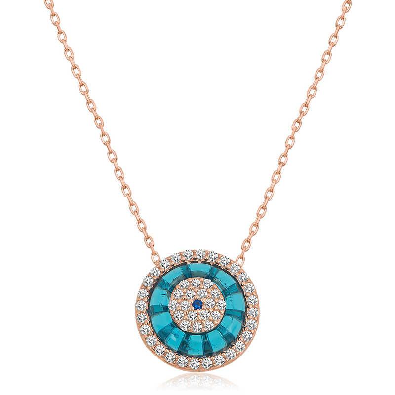 Silver Rose Glass Eye Evil Eye Women's Necklace