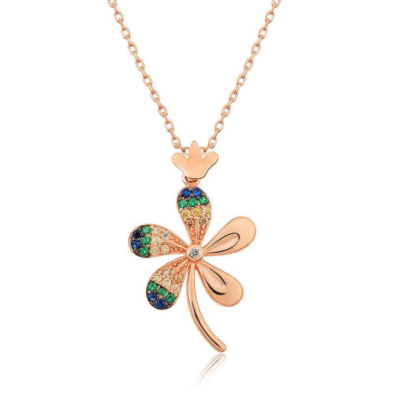 Collier pour femme en argent avec fleur de rose