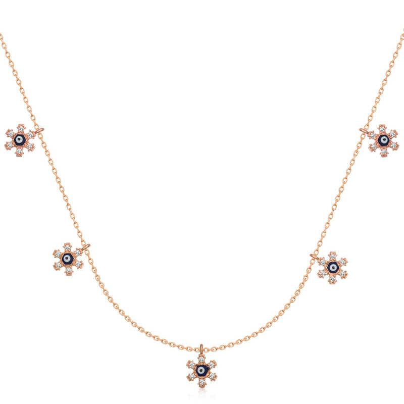 Silver Rose Flower Evil Eye Lucky Women's Necklace