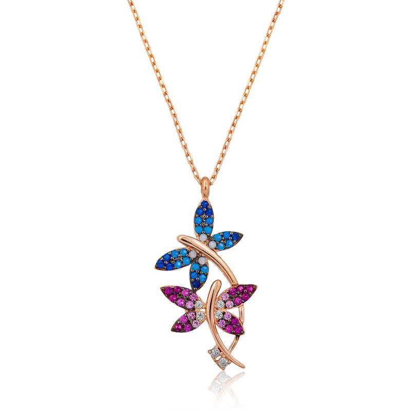 Silver Rose Double Butterflies Women's Necklace