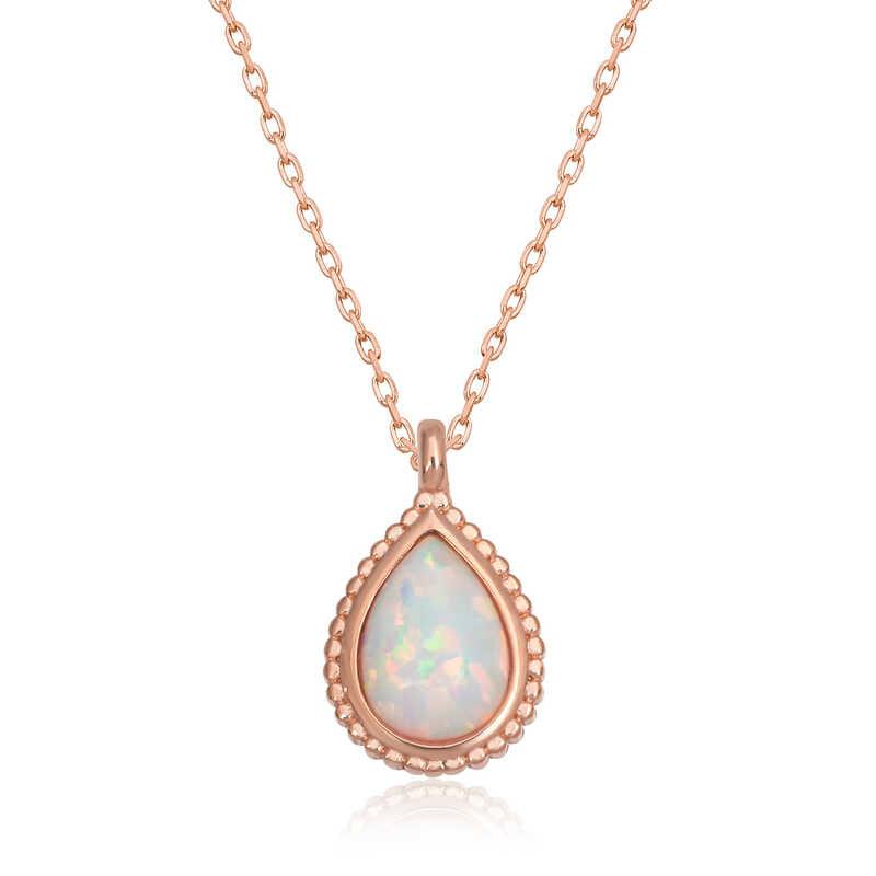 Silver Rose Drop White Opal Stone Women's Necklace
