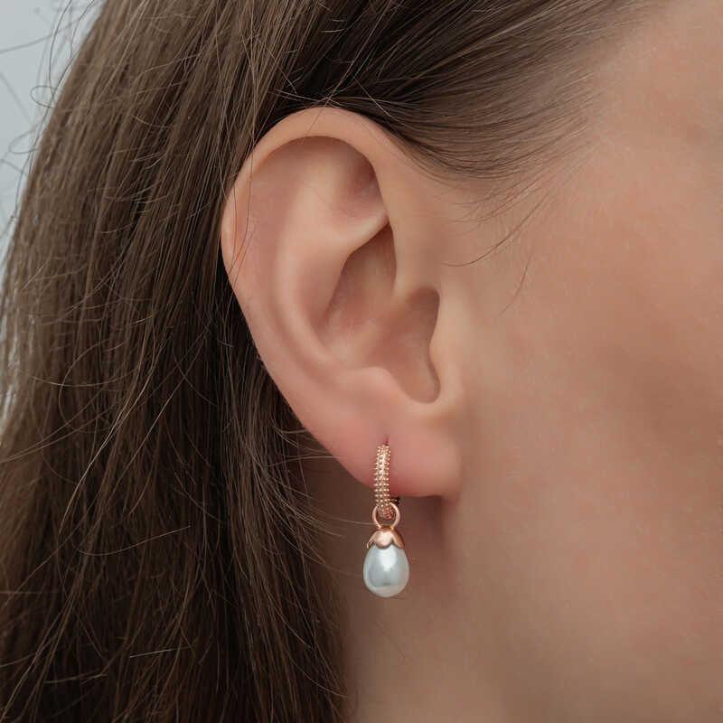 Silver Rose Drop Pearl Women's Earrings