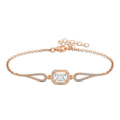 Silver Rose Rectangle Baguette Bracelet