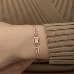 Silver Rose Rectangle Baguette Bracelet