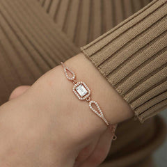 Silver Rose Rectangle Baguette Bracelet