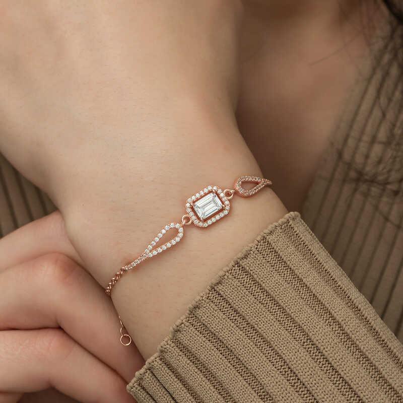 Silver Rose Rectangle Baguette Bracelet