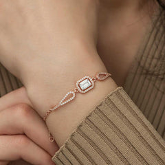 Silver Rose Rectangle Baguette Bracelet